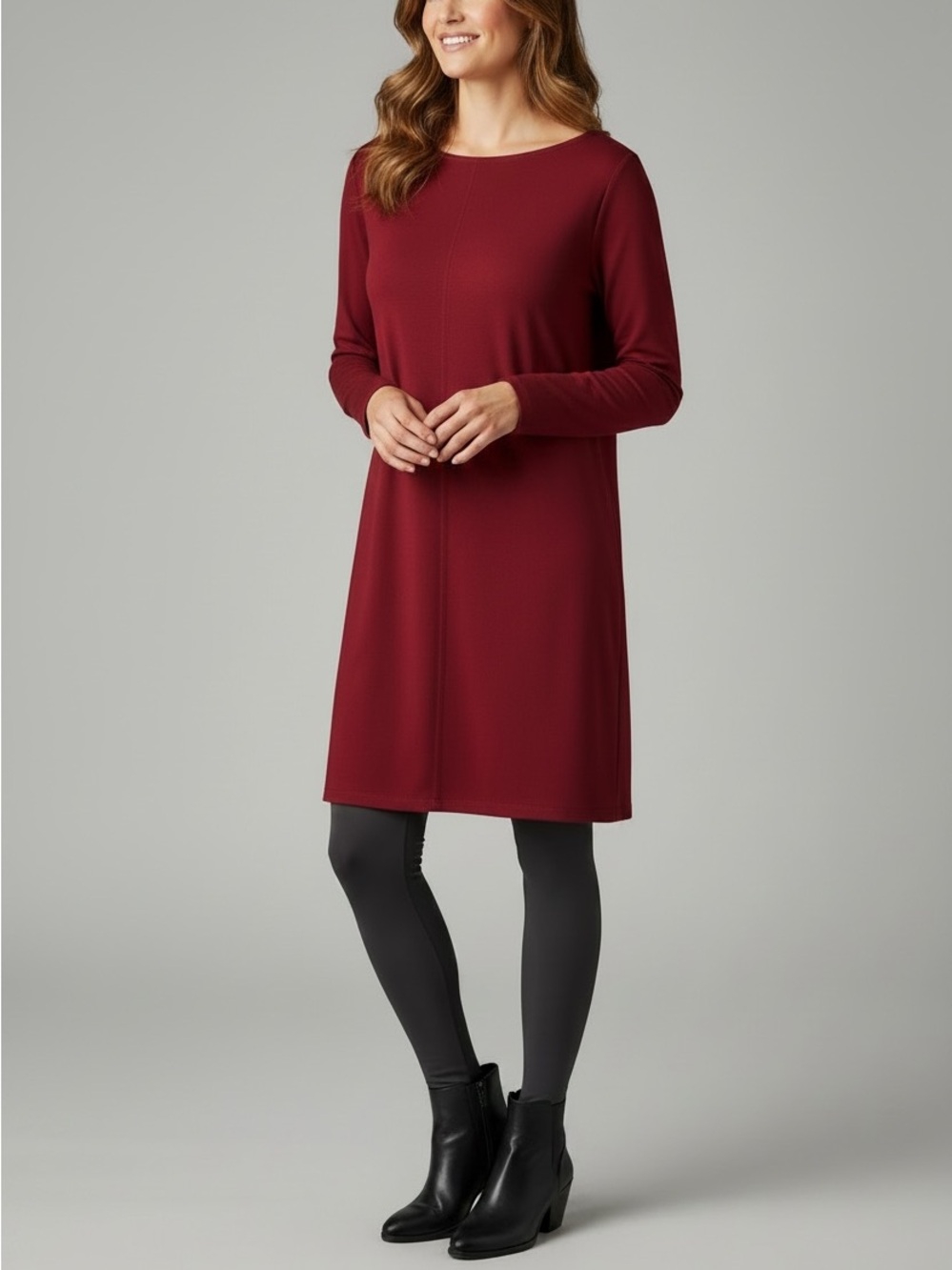 Eileen Fisher Burgundy Long Sleeve Shift Dress Size Large